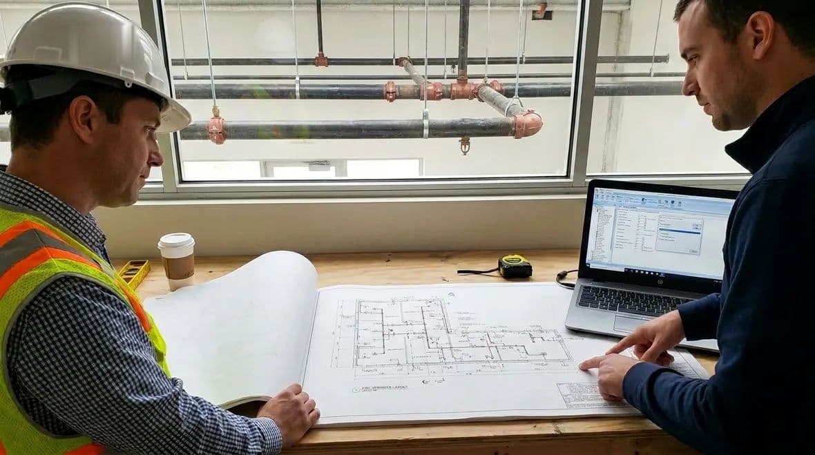 Fire sprinkler layout drawing under review with hydraulic calculation software