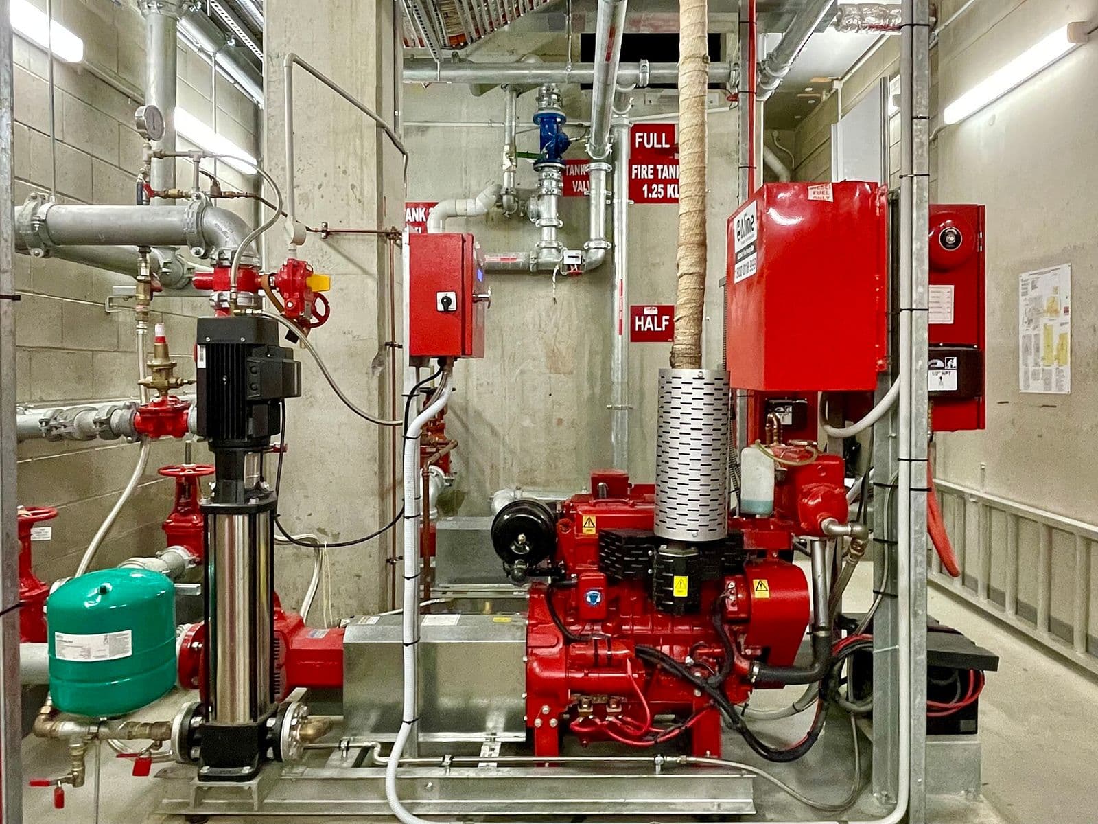 Diesel fire pump set in a pump room