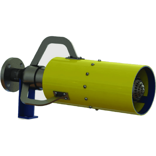 Medium expansion foam generator with inlet flange and support bracket
