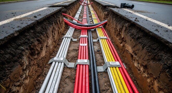 Power cables routed through a trench
