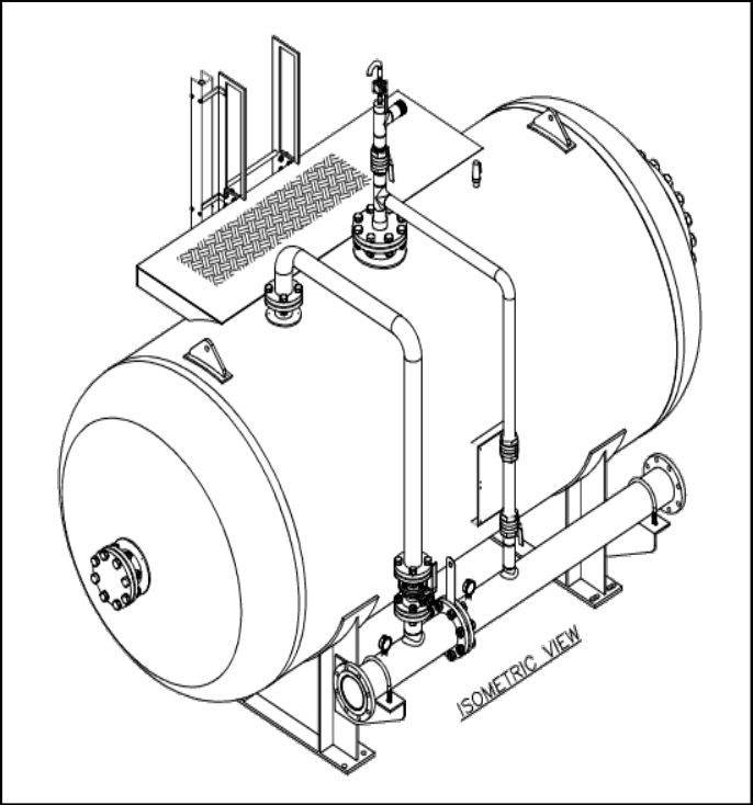Isometric drawing of a horizontal foam bladder tank