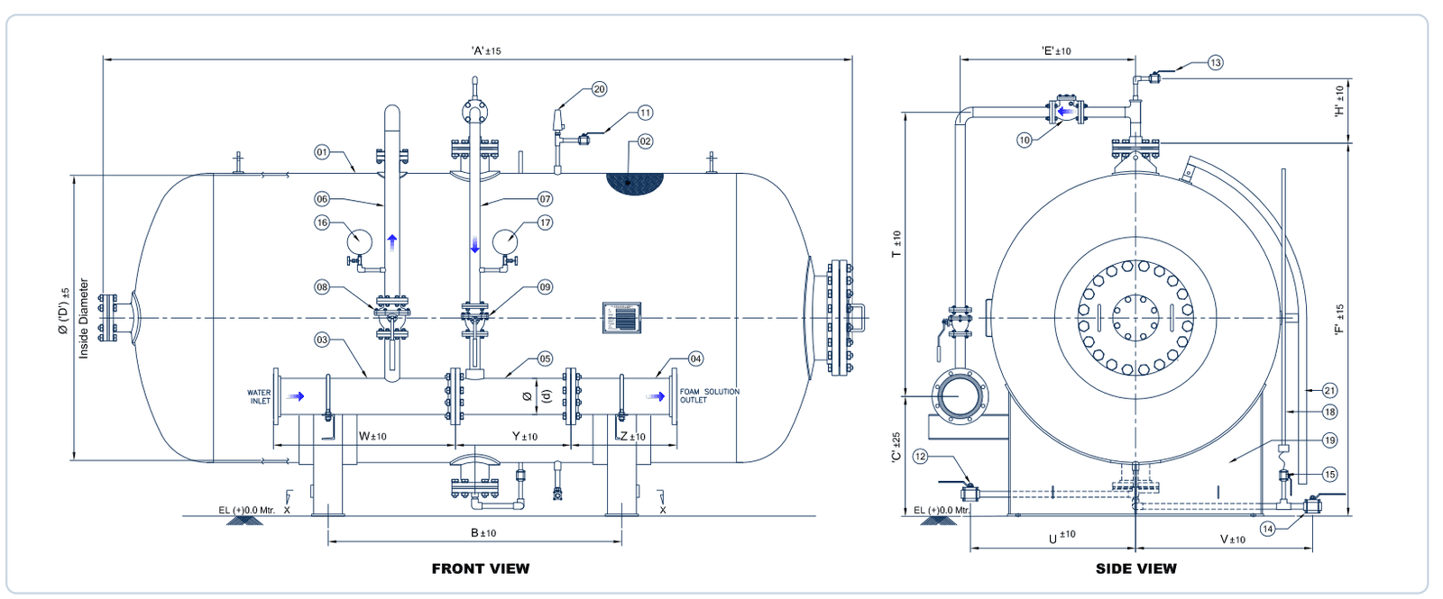 Horizontal bladder tank, general arrangement