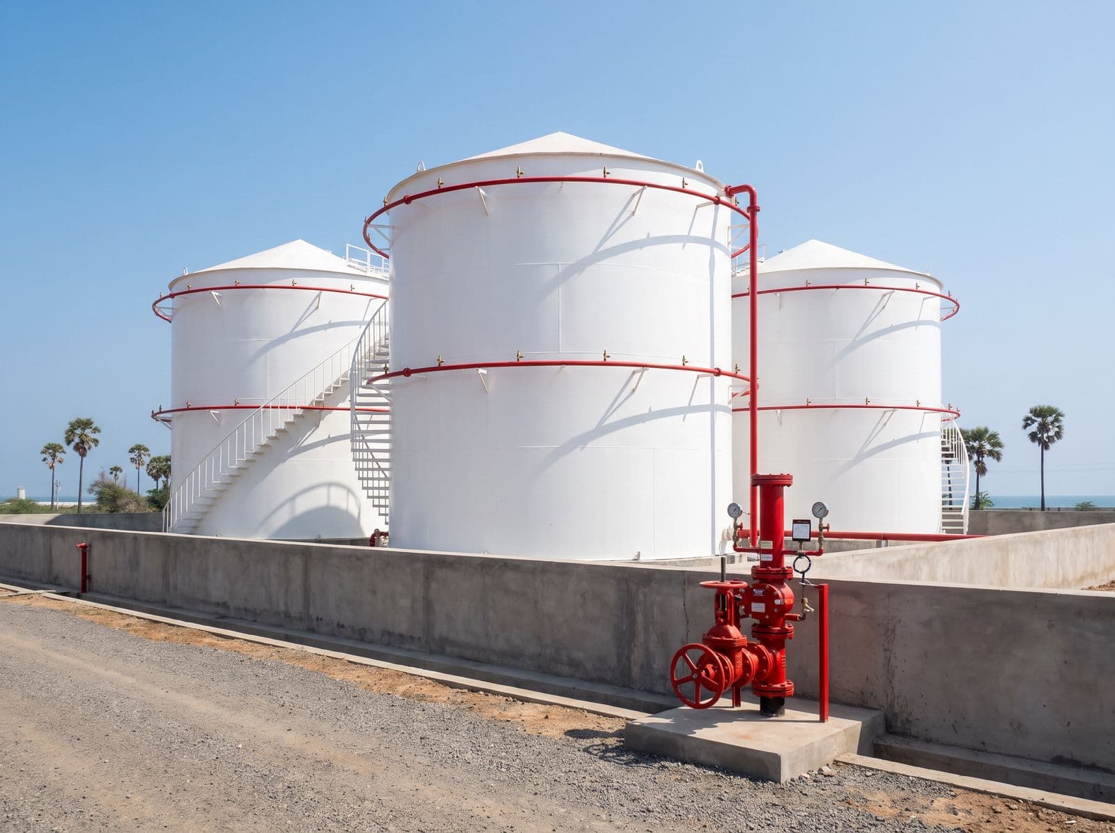 Cone-roof storage tanks with water spray cooling rings and a deluge valve station