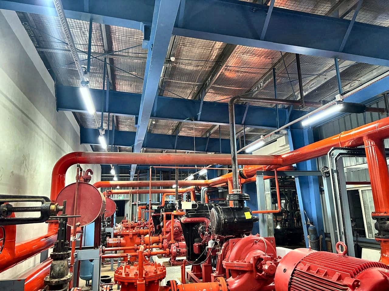Fire water pump house with pumps, strainer and header piping