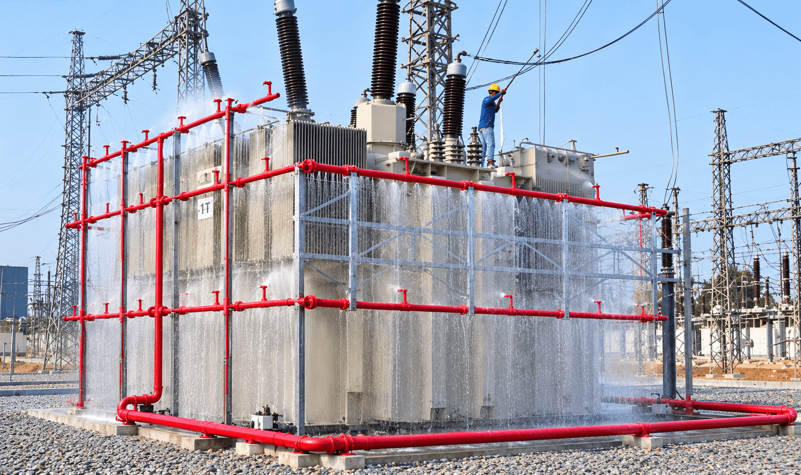 Water spray protection over a transformer
