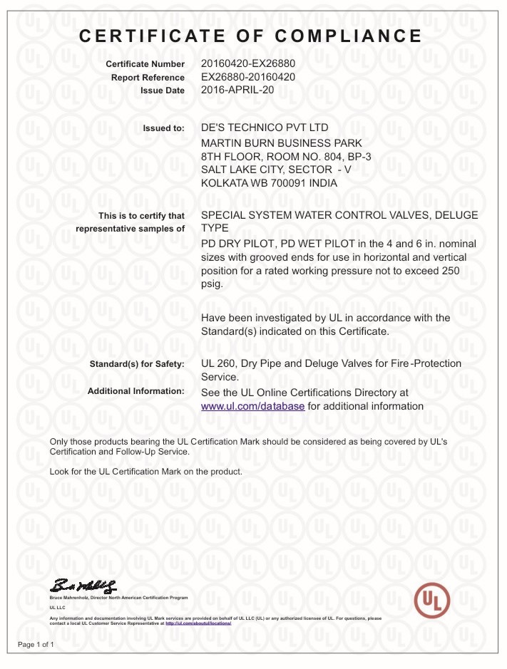 UL Approved Deluge Valve